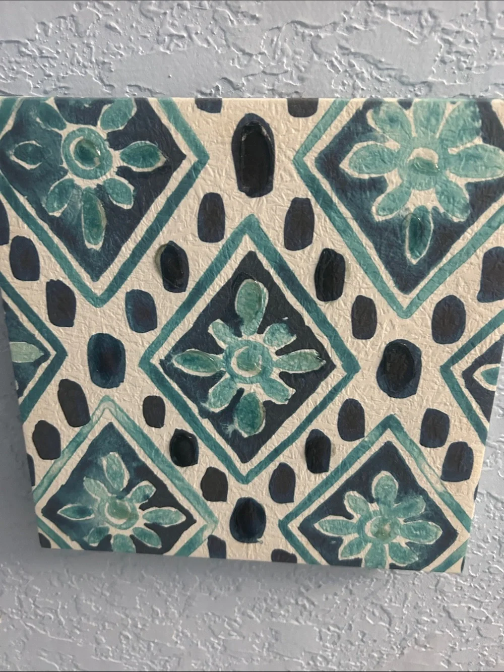Kirklands Teal and white Floral Geometric Wall Art